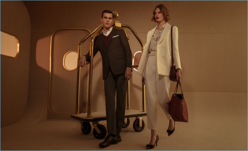 Models Vincent LaCrocq and Ilvie Wittek come together in tailoring from Pedro del Hierro.