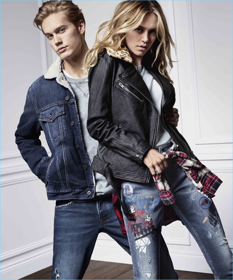 Pepe Jeans enlists Neels Visser and Delilah Belle Hamlin as the stars of its fall-winter 2017 campaign.