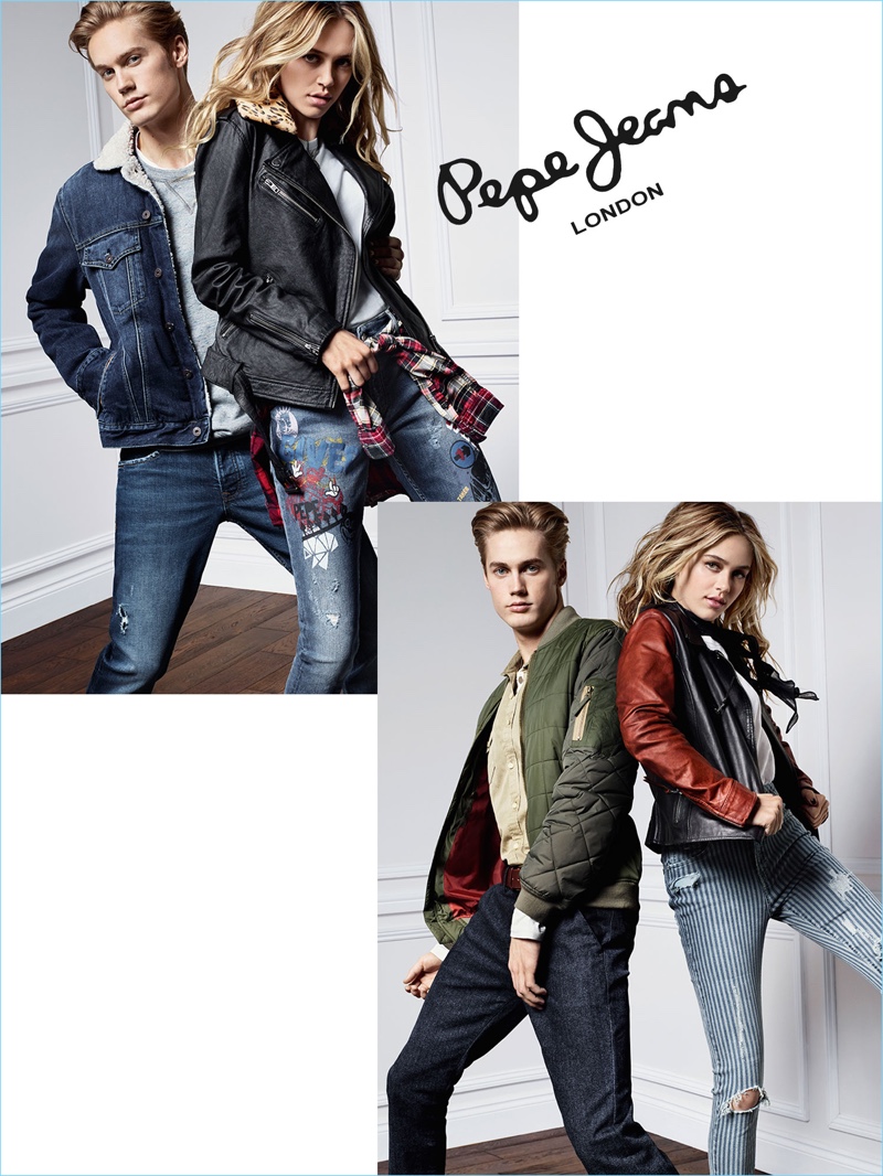 Embracing fall styles, Neels Visser and Delilah Belle Hamlin front Pepe Jeans' fall-winter 2017 campaign.