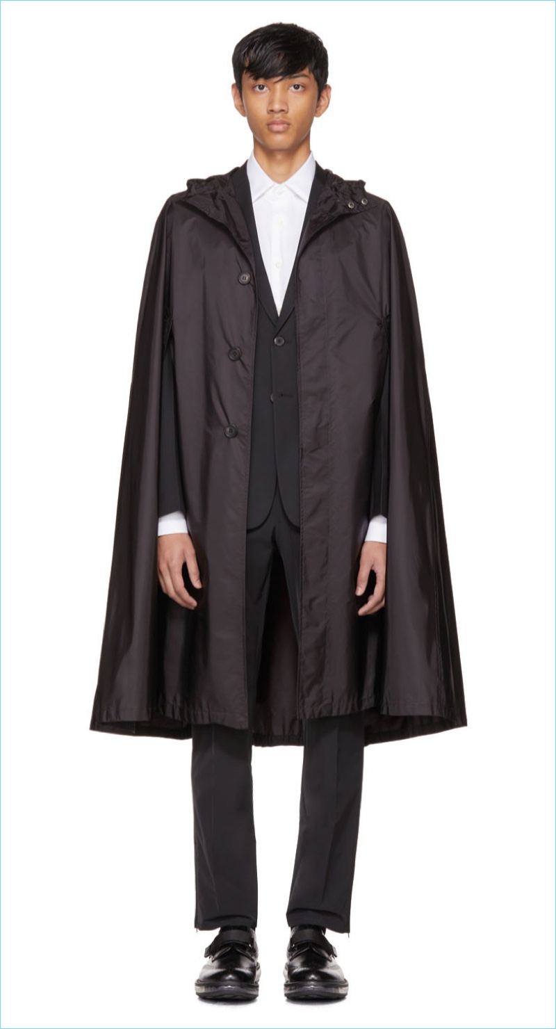 Prada Black Waterproof Nylon Cape Coat