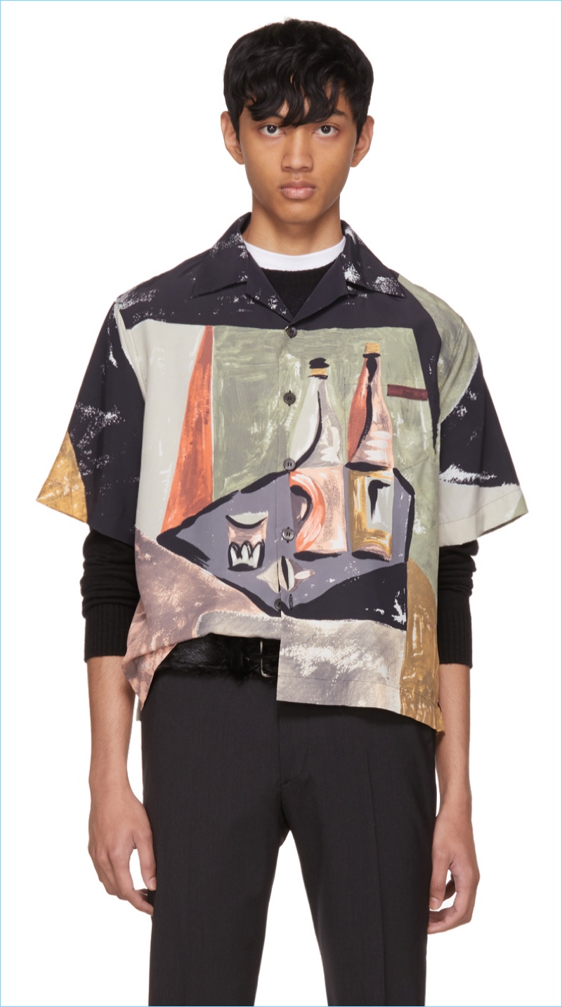 Prada Multicolor Art Print Bowling Shirt