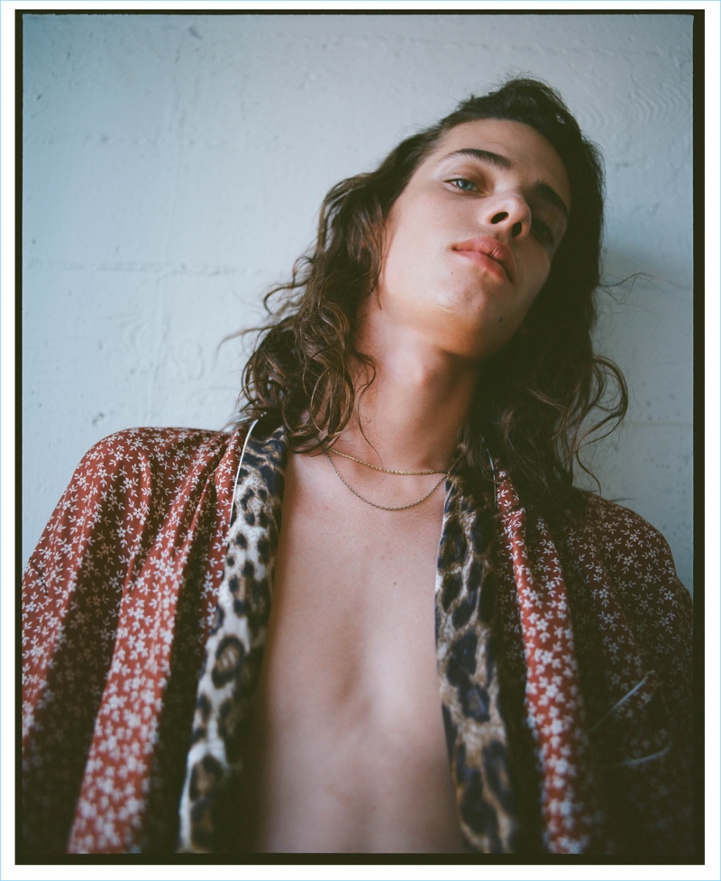 Erin Mommsen rocks a daisy-print silk smoking robe $1,395 from R13.