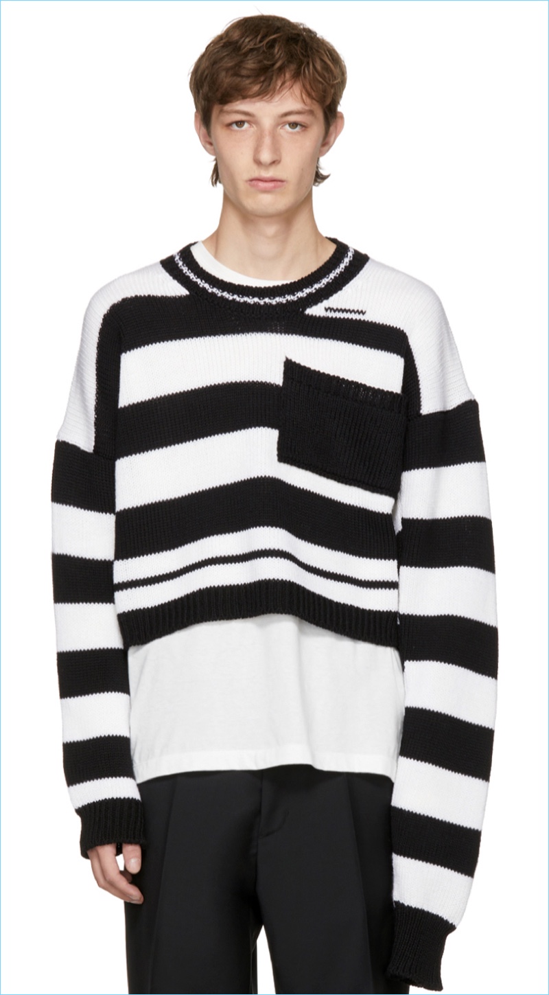 Raf Simons Black and White Disturbed Striped Sweater
