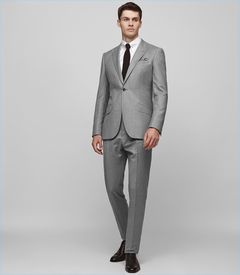 Reiss Wool Peak Lapel Suit in Grey
