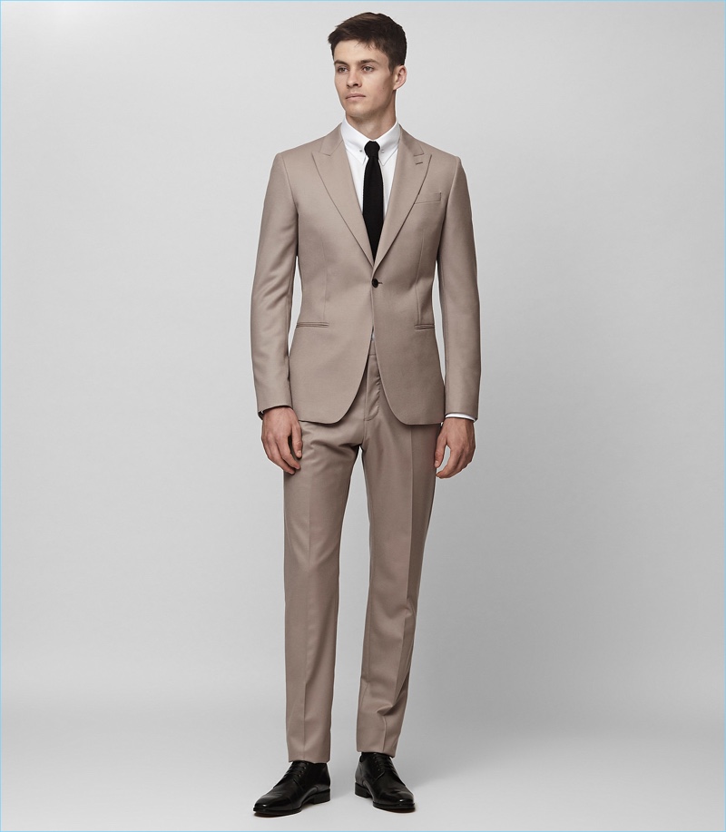 Reiss Wool Slim Taupe Brown Suit