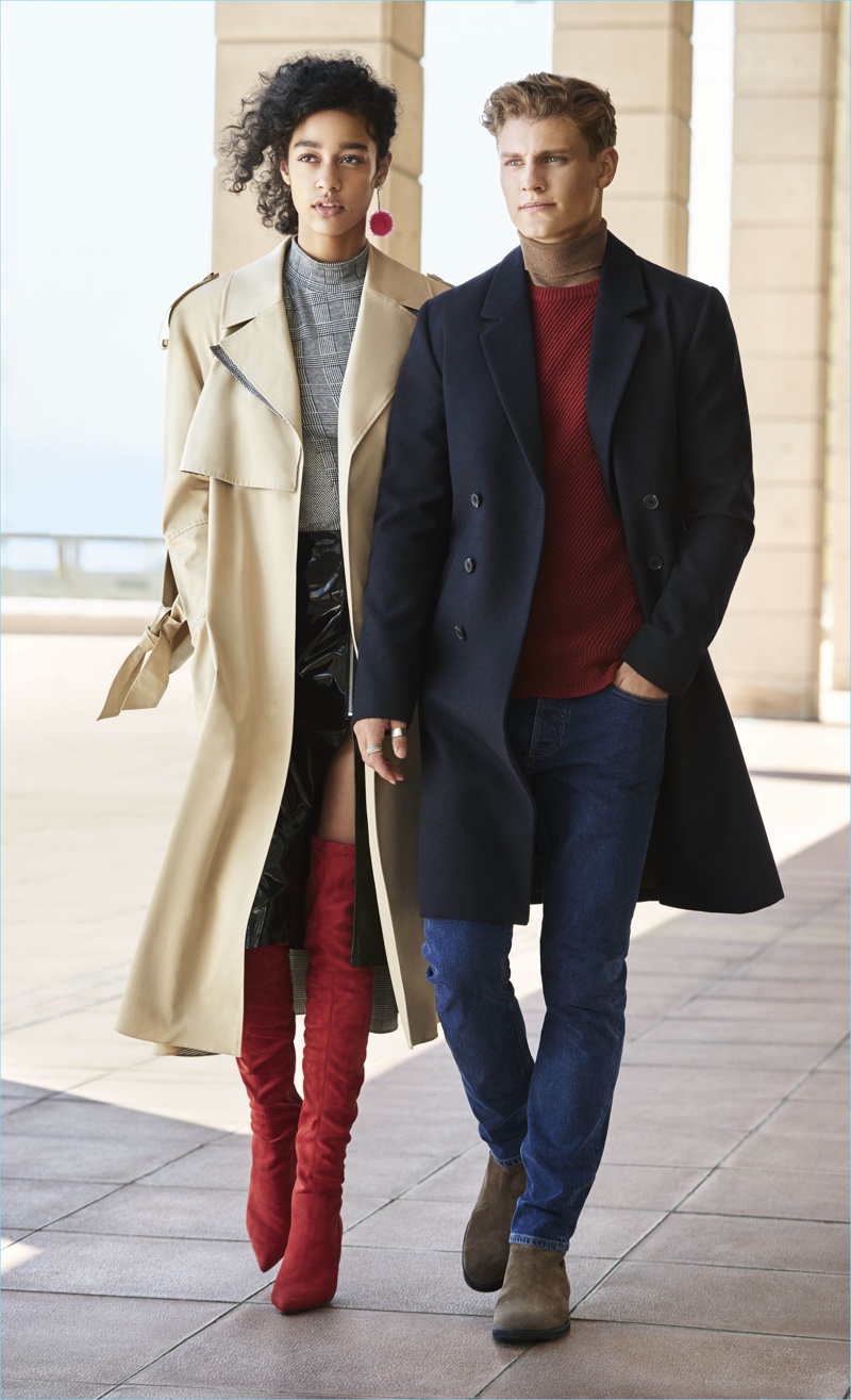 Models Damaris Goddrie and Mikkel Jensen come together for River Island's fall-winter 2017 campaign.