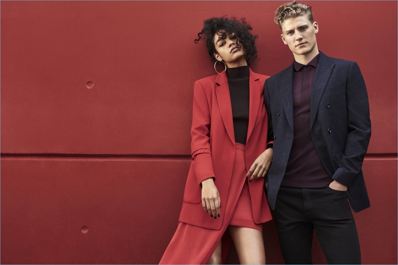 River Island enlists models Damaris Goddrie and Mikkel Jensen as the stars of its fall-winter 2017 campaign.