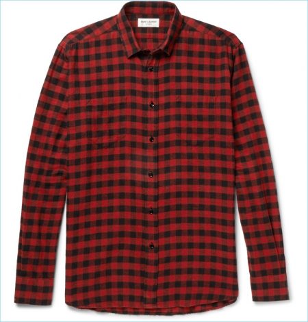 Saint Laurent Buffalo Checked Cotton-Flannel Shirt