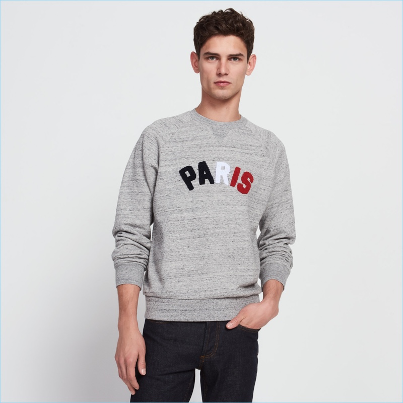 Sandro Men's Grey Paris Patch Sweatshirt