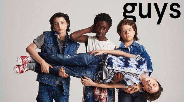 Stranger Things Stars Sport Denim for Nylon Guys Cover Shoot Finn Wolfhard, Caleb McLaughlin, Gaten Matarazzo, and Noah Schnapp cover Nylon Guys.