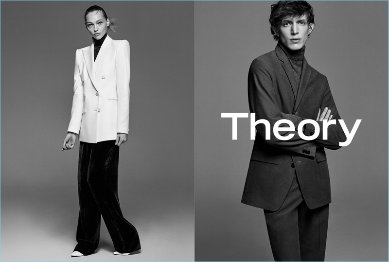 Sasha Pivovarova and Xavier Buestel front Theory's fall-winter 2017 campaign.