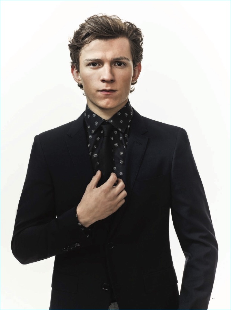 Front and center, Tom Holland is sartorial for a new photo shoot.