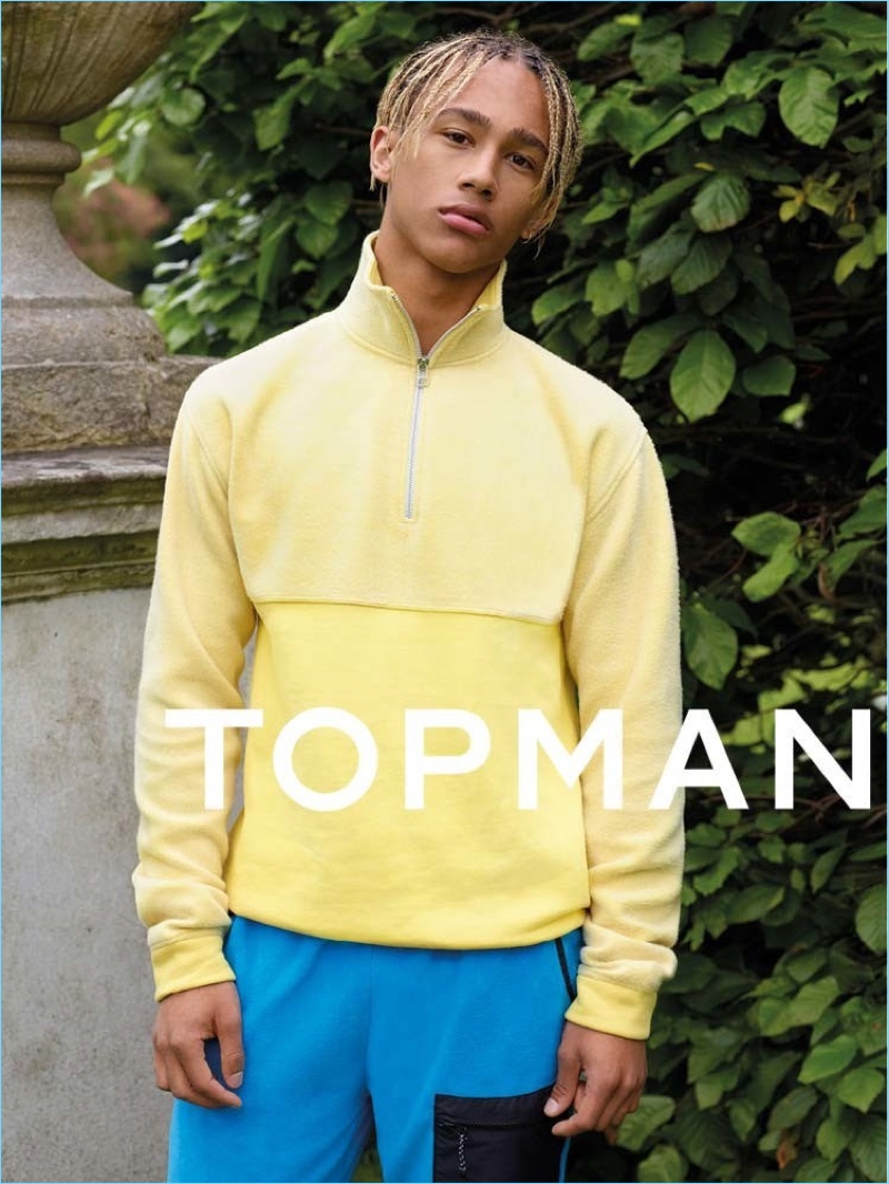 Mixing sporty essentials with bright colors, Nino North appears in Topman's fall-winter 2017 campaign.