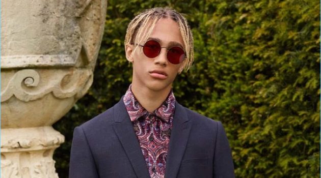Donning a trim suit and patterned shirt, Nino North fronts Topman's fall-winter 2017 campaign.