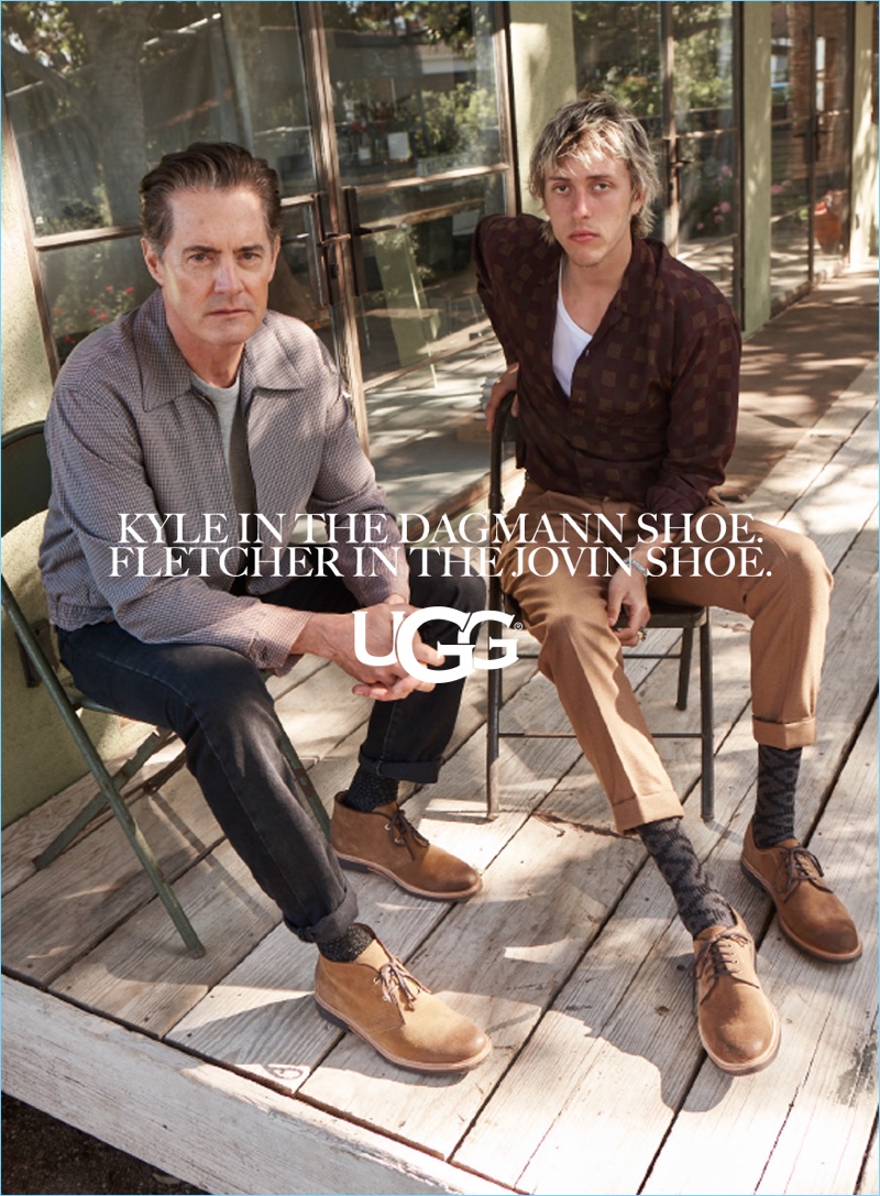 Stealing a moment, Kyle MacLachlan and Fletcher Shears star in UGG's fall-winter 2017 campaign. MacLachlan wears UGG's Dagmann style, while Shears sports the brand's Jovin shoe.