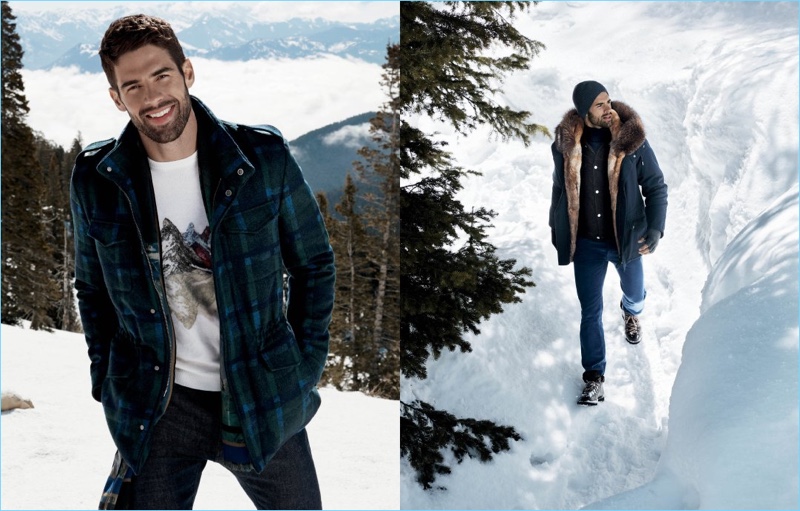 Left: Chad White sports a fall-winter 2017 look from Etro. Right: The American model wears Yves Salomon Homme and The Cords.