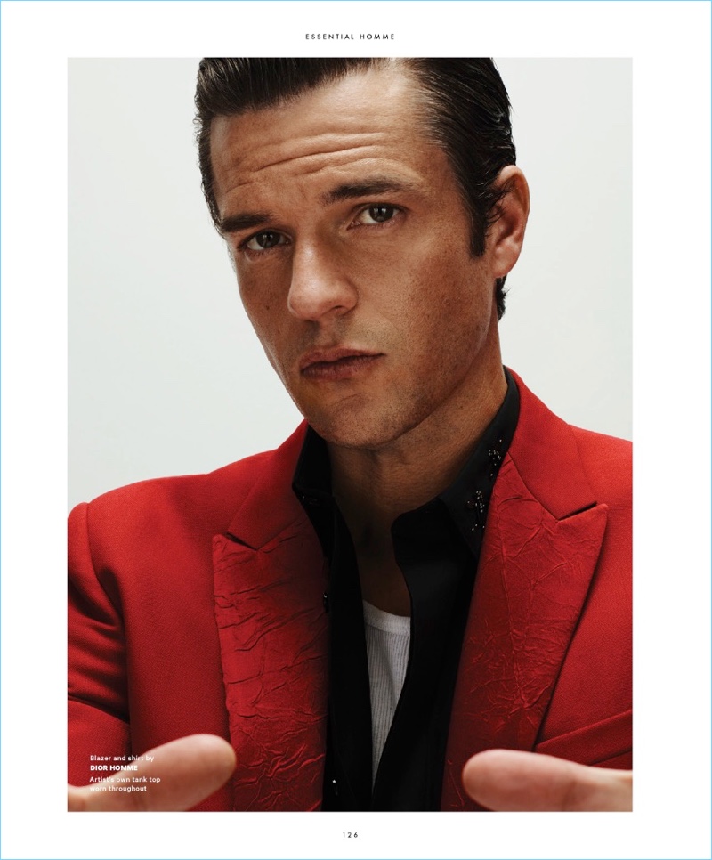 Ready for his close-up, Brandon Flowers sports a red number from Dior Homme.