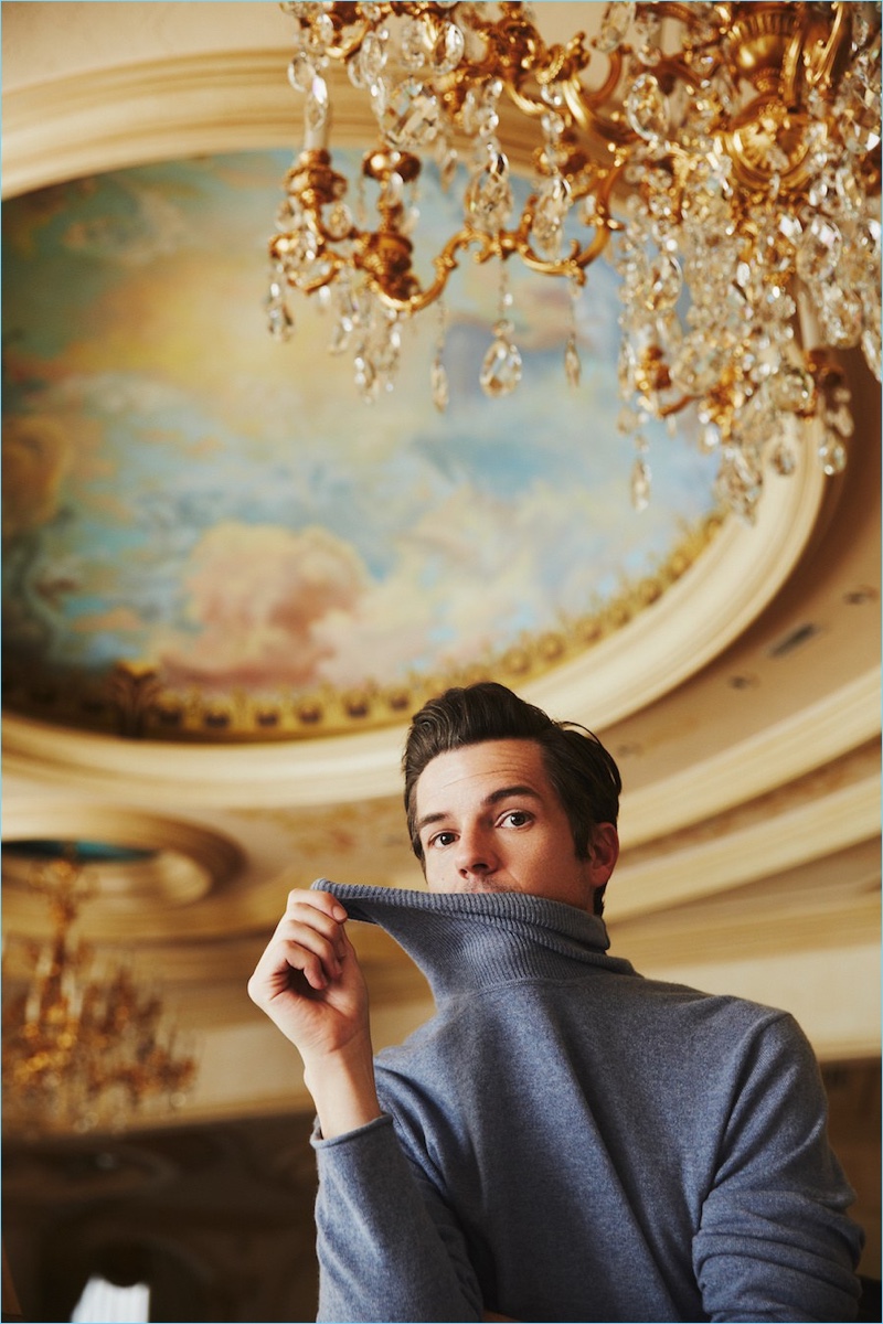 Starring in a Paper magazine photo shoot, Brandon Flowers wears a Billy Reid turtleneck sweater.