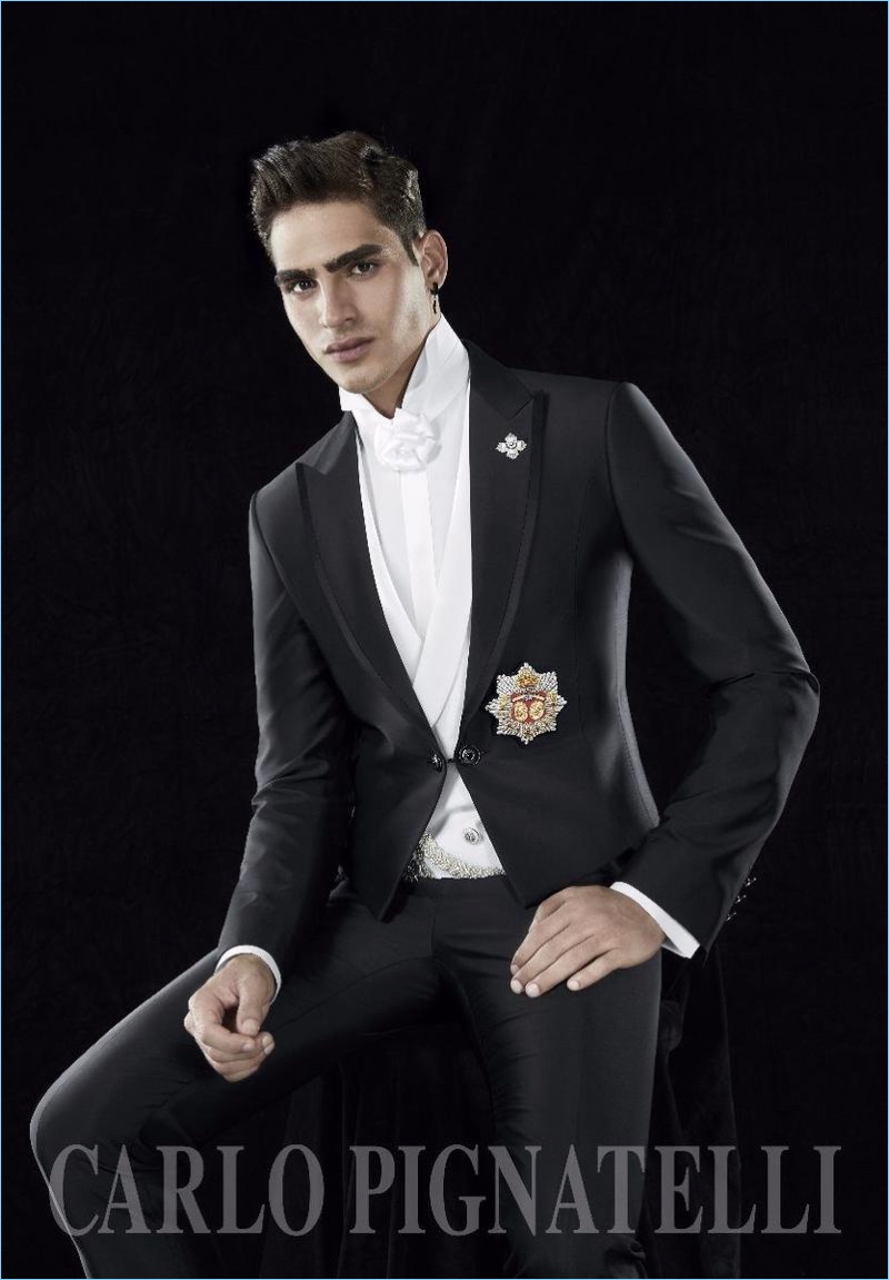 Jhonattan Burjack embraces formal style for the latest campaign from Carlo Pignatelli Cerimonia.