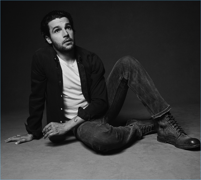 Actor Christopher Abbott rocks Frye's Tyler lace-up boots $318.