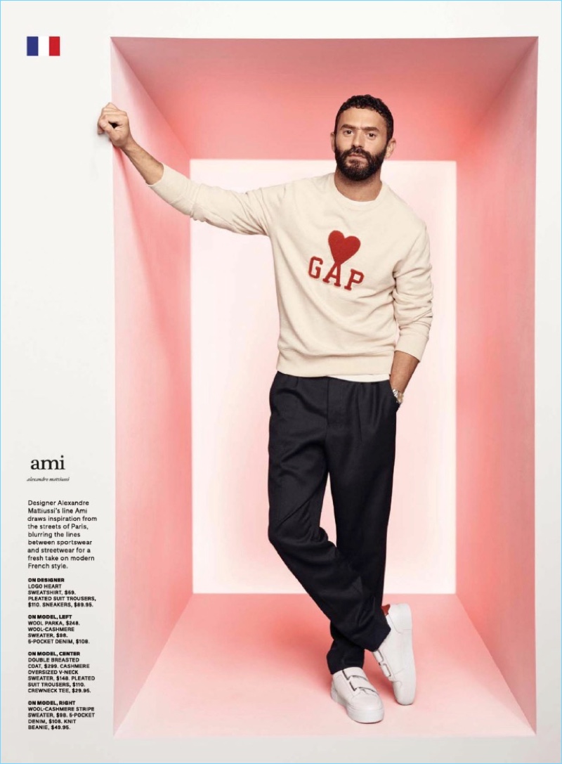 AMI designer Alexandre Mattiussi wears fashions from his Gap collaboration.