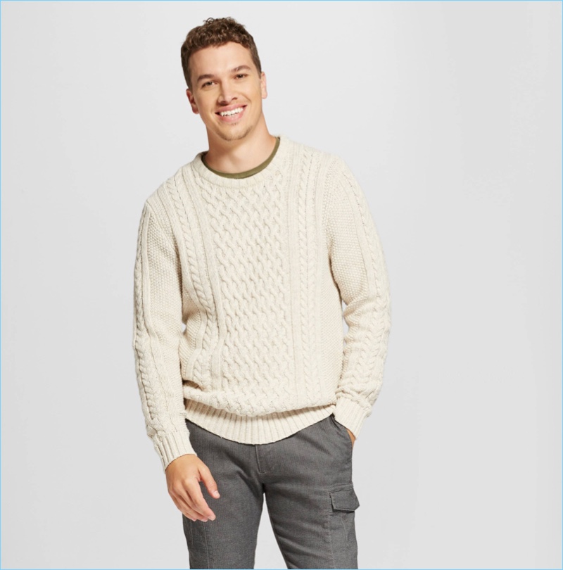 Goodfellow Co. Men's Cable Crew Neck Sweater