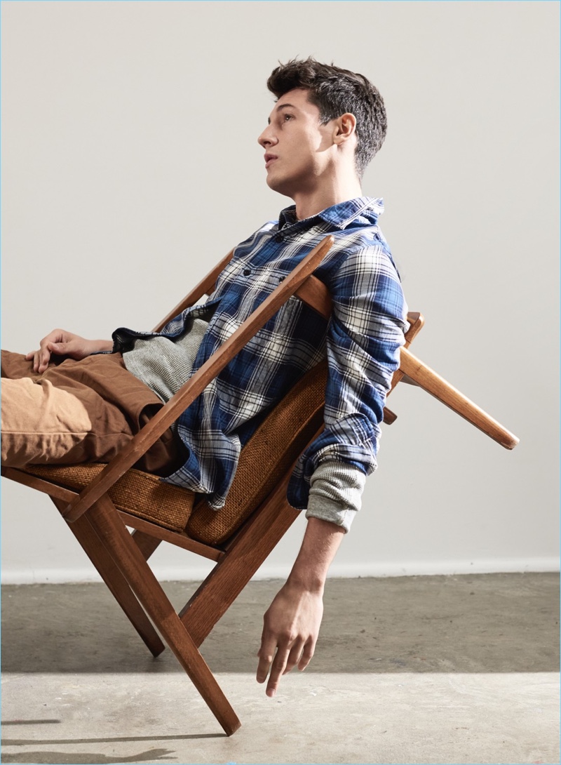 Workhorse Flannel Shirts: Nicolas Ripoll wears a J.Crew mid-weight flannel shirt in blue $79.50 with 1040 athletic-fit chino pants $75.