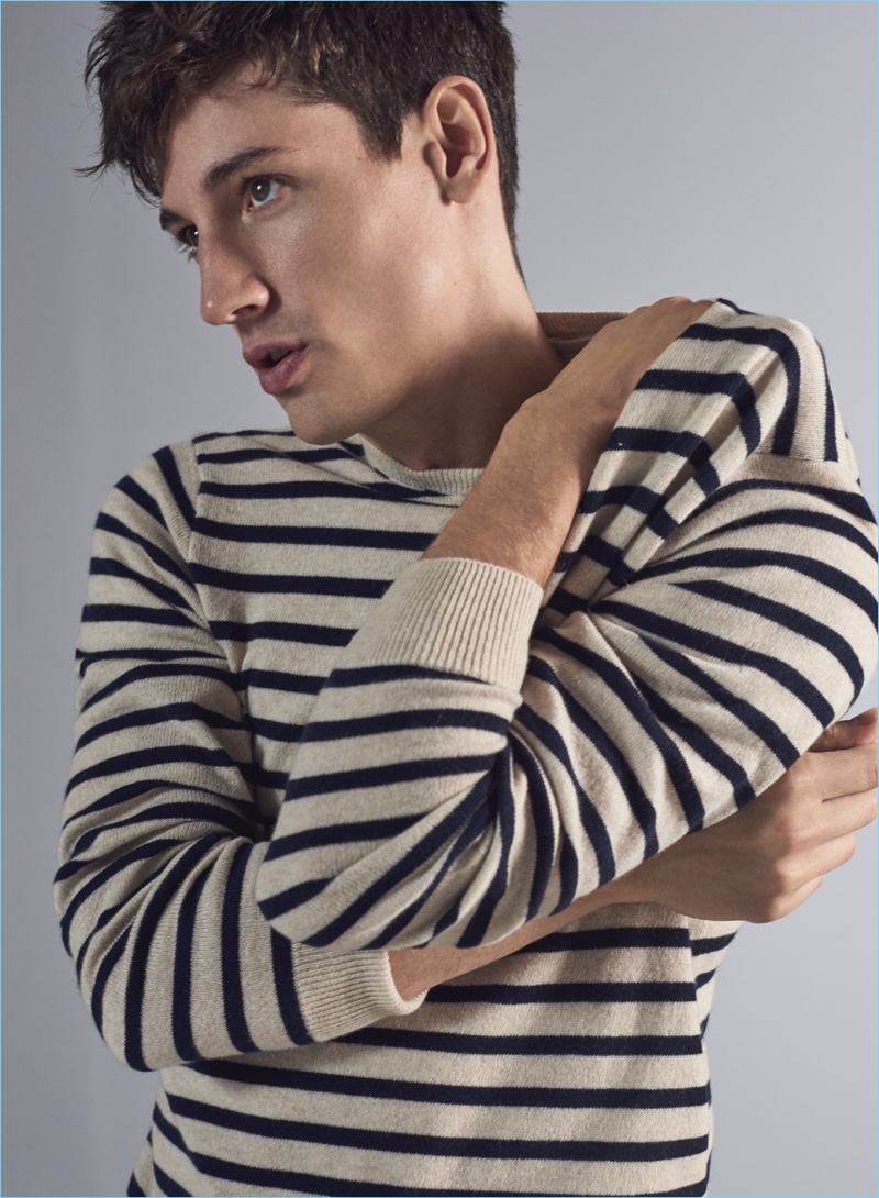 Stripes for Cold Weather: Nicolas Ripoll rocks a J.Crew cashmere stripe sweater $118.