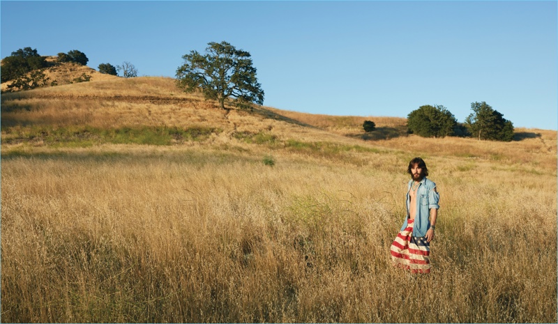 Connecting with WSJ. magazine, Jared Leto wears a B Sides vintage shirt with a WGACA vintage flag.