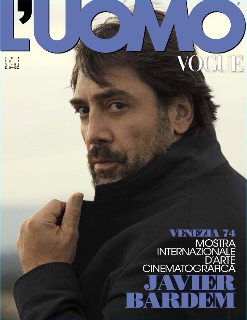 Javier Bardem covers the September 2017 issue of L'Uomo Vogue.