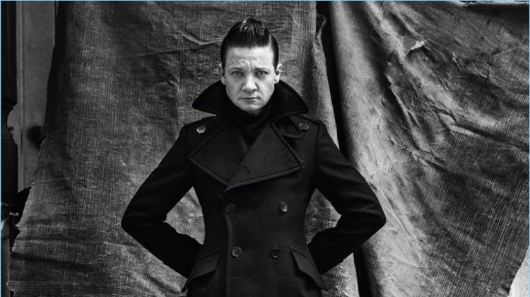 Embracing sharp fall tailoring, Jeremy Renner wears a look by Bottega Veneta.