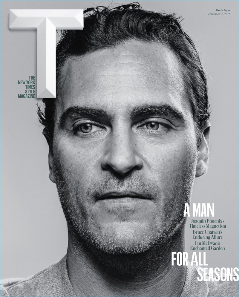 Joaquin Phoenix covers the September 2017 issue of The New York Times Style Magazine.