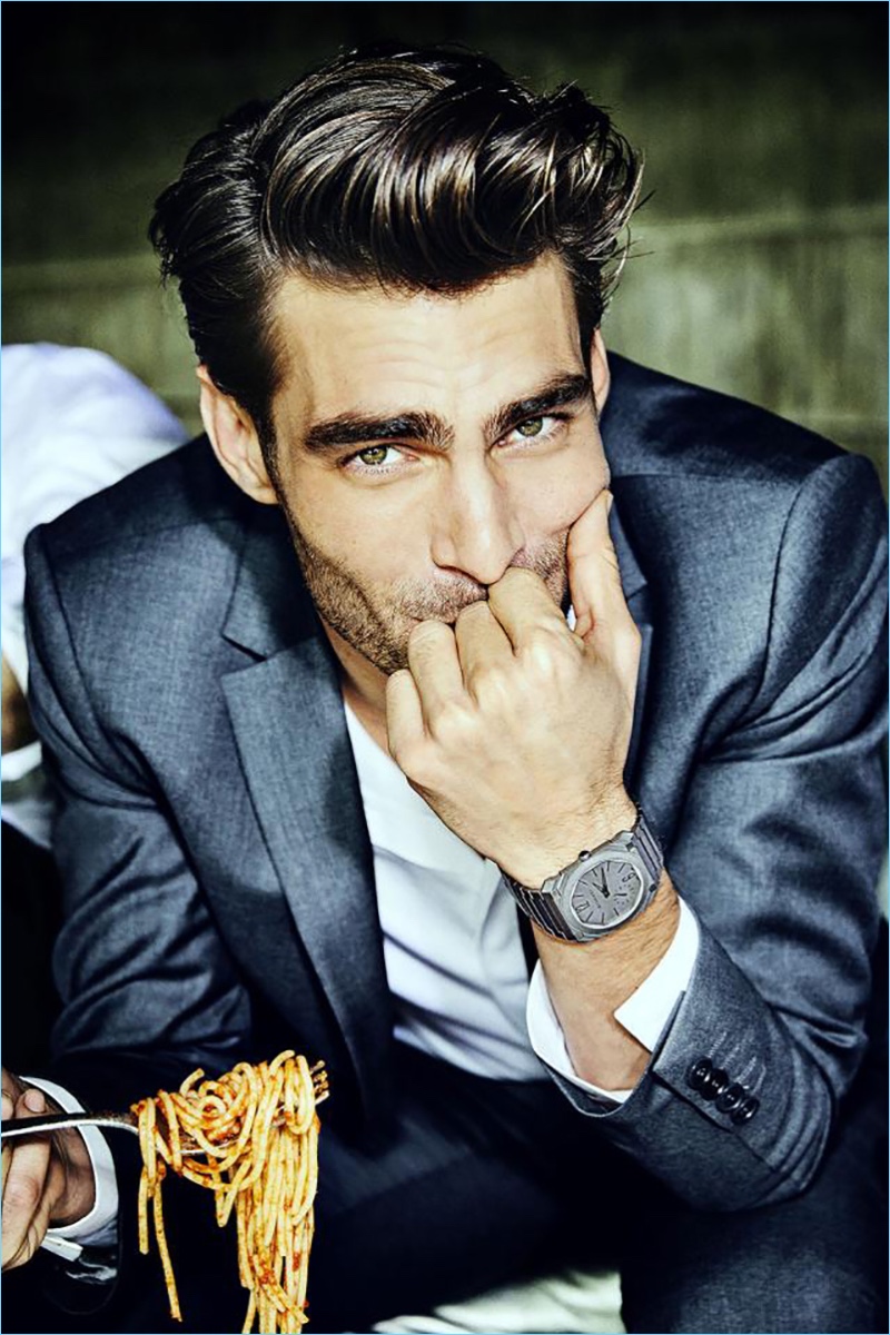 Jon Kortajarena dons BVLGARI's Octo Finissimo Automatic timepiece.