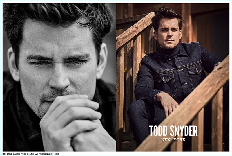 Sporting denim, Matt Bomer appears in Todd Snyder's fall-winter 2017 campaign.