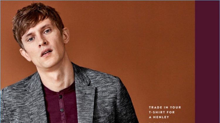Nordstrom proposes a Good Man Brand henley $98 as an alternative to the t-shirt. Mathias Lauridsen also wears a Good Man Brand vintage herringbone knit blazer $298 and Levi's jeans $69.50.