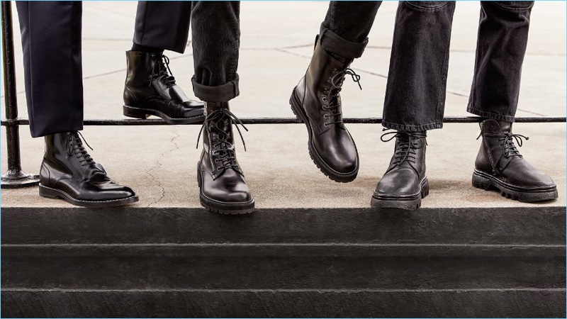 Military Boots: Take a stand in these season's best leather boots. Left to Right: Maison Margiela polished leather boots, Dries Van Noten leather commando boots, and Marséll full-grain leather boots.