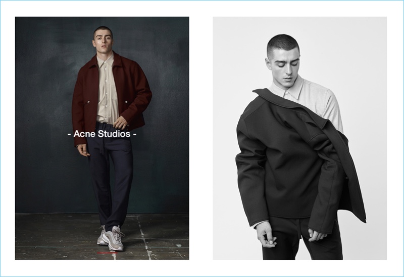 Going casual, Andrés Sanjuan models a look by Acne Studios for Simons.