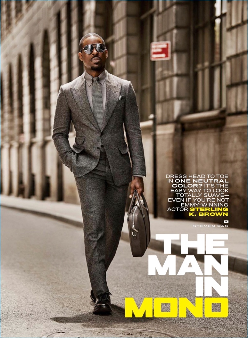 Sterling K. Brown dons a Tom Ford suiting look with Gucci sunglasses for GQ.