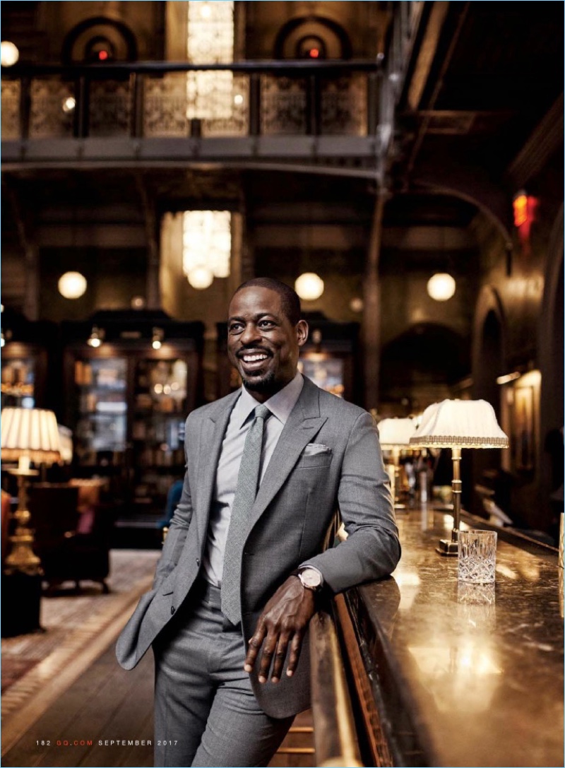 All smiles, Sterling K. Brown wears a Louis Vuitton look.
