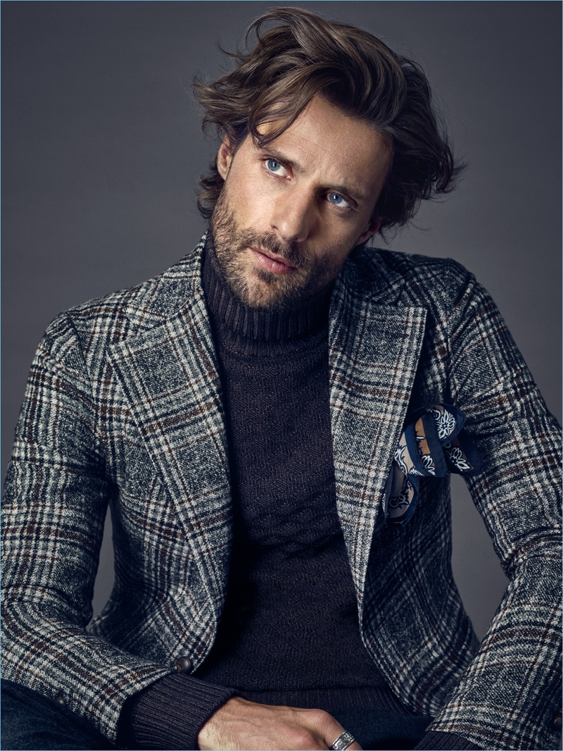 Model Tommy Dunn fronts Tagliatore's fall-winter 2017 campaign.