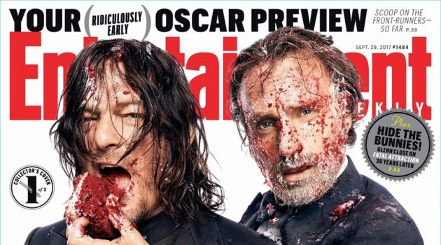 Norman Reedus & Andrew Lincoln Eat Cake for Entertainment Weekly Cover Norman Reedus and Andrew Lincoln cover Entertainment Weekly.