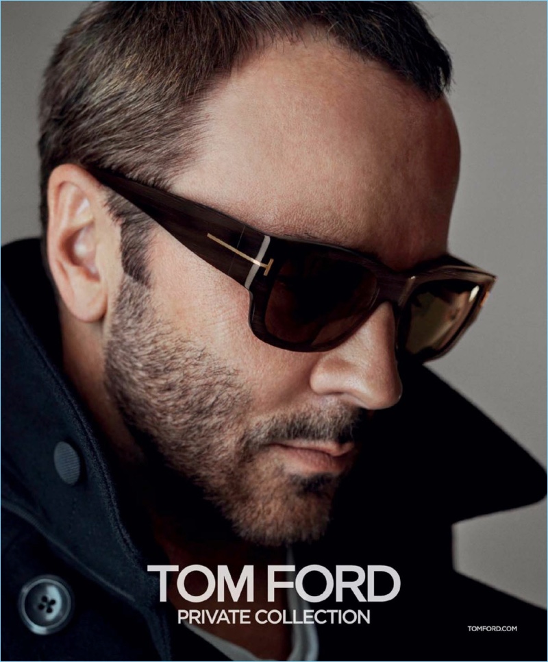 Sporting sleek eyewear, Tom Ford stars in his fall-winter 2017 campaign.