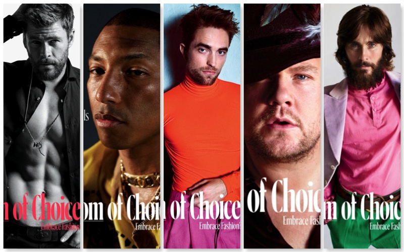W magazine enlists Chris Hemsworth, Pharrell Williams, Robert Pattinson, James Corden, and Jared Leto as its October 2017 cover stars.
