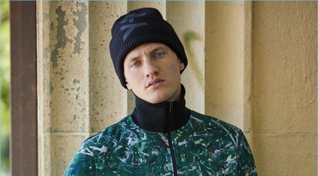 Be a Sport: East Dane Focuses on Y-3 Fall '17 Looks Eli Hall rocks a Y-3 classic AOP track jacket $320, long-sleeve tee $160, logo beanie $130, and stripes long johns $200.