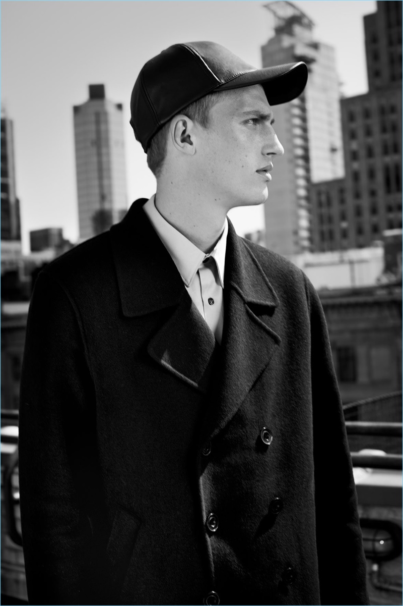 Victor Nylander models Zara Man's nautical peacoat. 