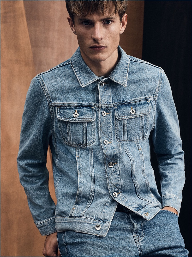 Zara makes a case for double denim with its distressed denim jacket and jeans.