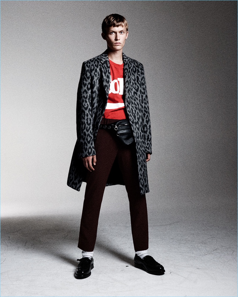 Textured Coat: 1980's Paris serves as inspiration for a bold style moment. Zara Man unveils a leopard single-breasted coat with a punk attitude.