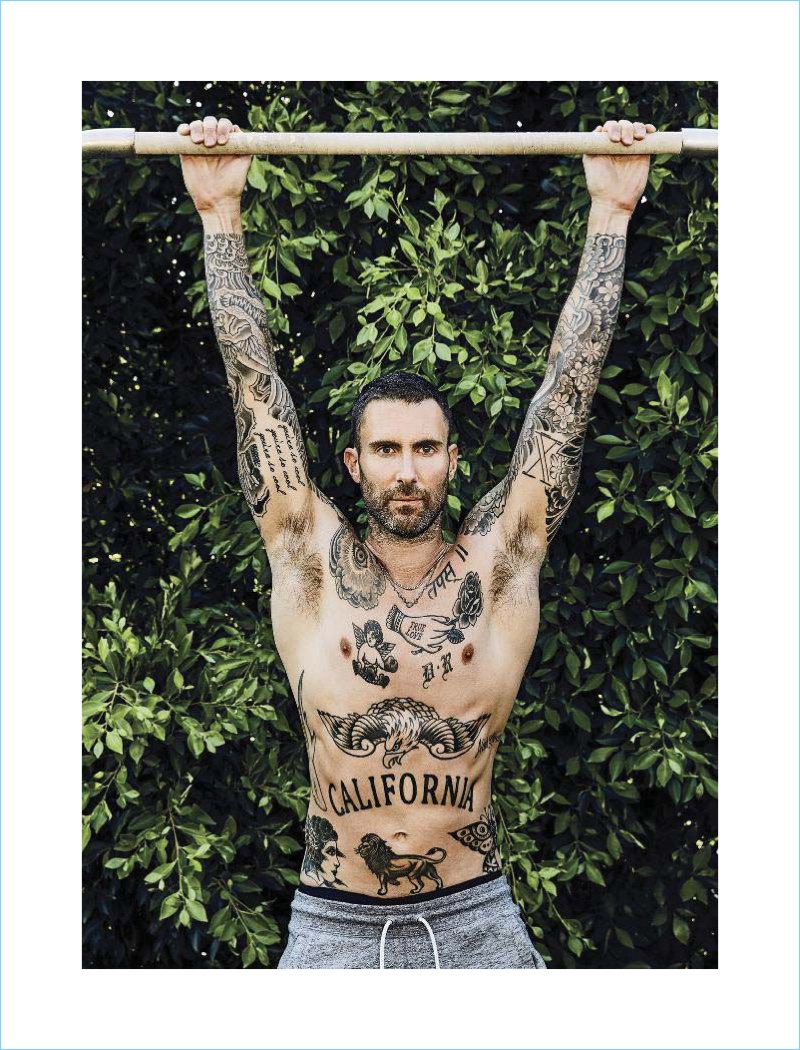 Showing off his tattoos, Adam Levine graces the pages of Men's Fitness.