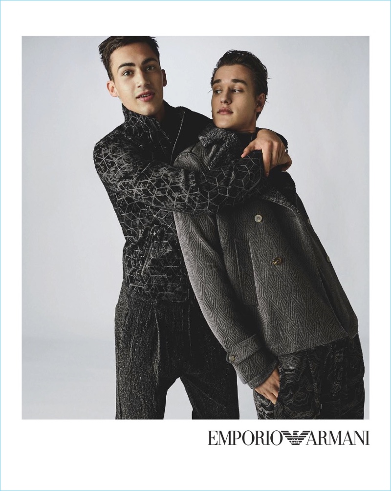 Taking to the studio, Alessio Pozzi and Jegor Venned front Emporio Armani's fall-winter 2017 campaign.