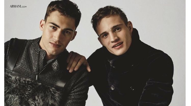 Models Alessio Pozzi and Julian Schneyder star in Emporio Armani's fall-winter 2017 campaign.